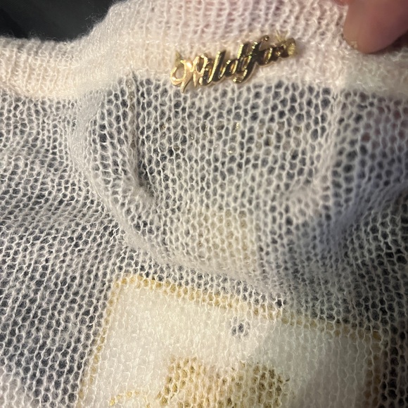 WILDFOX Pink Flamingo WHITE LABEL Knit Sweater Top Sheer Shirt  Wool Boho Kawaii - Picture 11 of 15